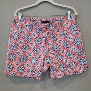 Lee MidRise Cotton Shorts. Coral and Blue Geometric Print. Size 12.